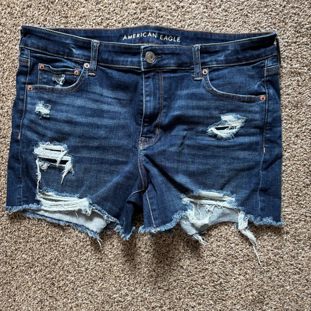 American Eagle Outfitters Dark Blue Distressed Jean Shorts